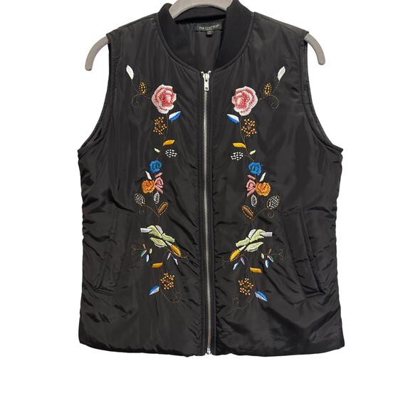 For Cynthia Jackets & Blazers - For Cynthia Womens Black Embroidered Sleeveless Vest Festival 90's Boho Petite M